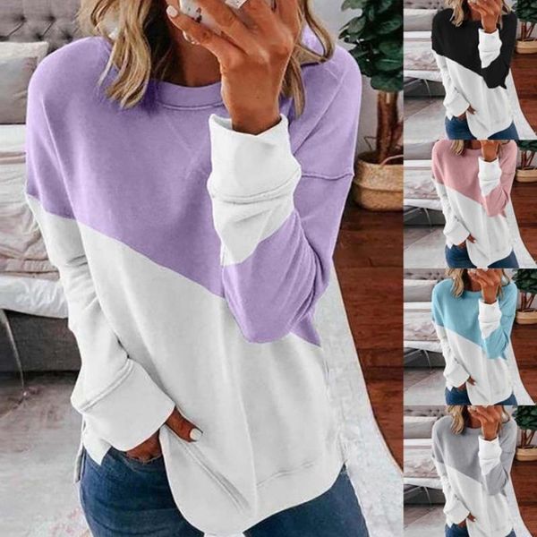 

missomo crewneck sweatshirt women casual stitching contrast color long sleeve pullover harajuku sweatshirt sudadera mujer, Black