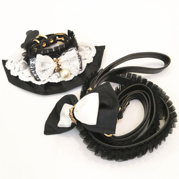 

High Tenacity Puppy Leashes Concise Style Solide Color Adjustable Dog Bonzer Collars bow-knot Bibs Leashes Two-piece Set