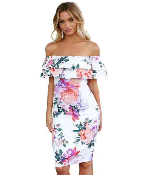 

women dresses summer bloom off the shoulder floral printed high-low bodycon knee length dress vestidos mujer, Black;gray