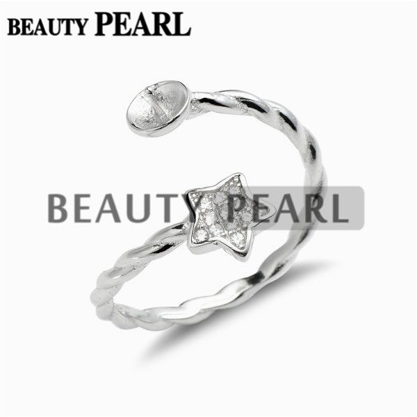 

2 шт star ring twisted диапазон цирконий 925 sterling silver pearl кронштейны для diy ювелирной марки, Slivery;crystal