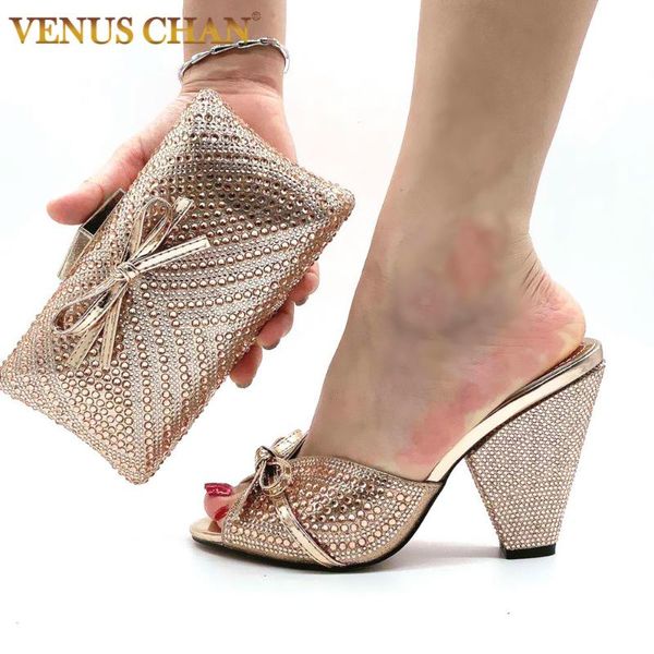 

2020 summer special arrivals champag color matching shoes and bag set in heels matching shoes and bag set for party, Black