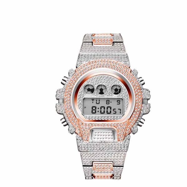 

style brand 18k led digital mens watches hip gold shock multi-function watches men g hop male iced out watch twbic, Slivery;brown