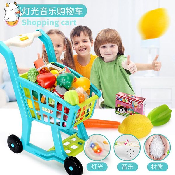 

kitchen toy shopping cart set pretend play house plastic cutting simulation fruit vegetables mini food girls educational toys