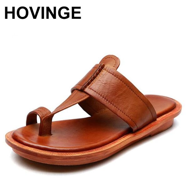 

hovinge summer slippers for wom1en2020retro genuine leather handmade ladies non-slip shoes woman summer slippers shoes for woman, Black