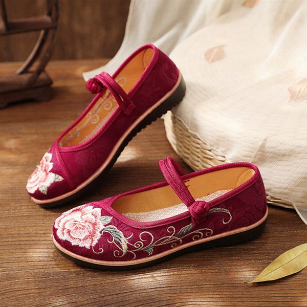 

women cute sweet buckle strap wine red embroidery flat shoes lady casual canvas grey summer shoes ballet dance e6031, Black