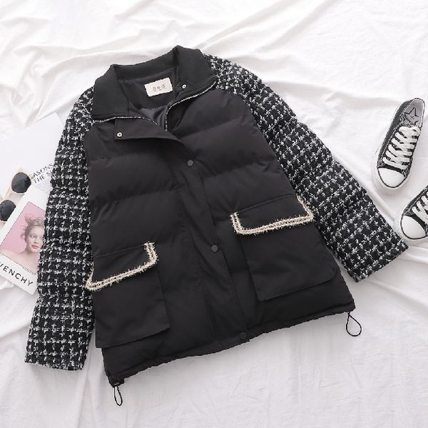 

big goods to film institute wind coat, female cotton-padded clothes, lovely sweet girl students cotton-padded jacket winter coat, Black