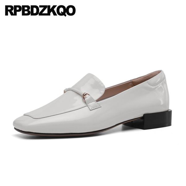 

chinese square toe slip on patent leather genuine china designer shoes women luxury 2020 white fashion low heel loafers nude, Black
