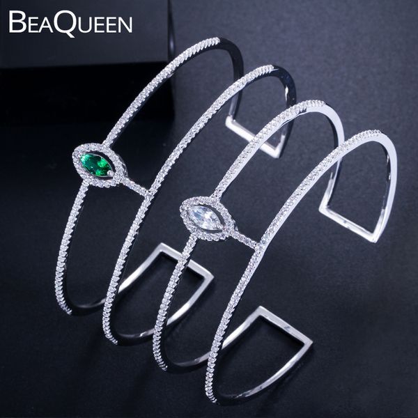 

beaqueen luxury jewelry brand cz zirconia crystal paved setting green white round cuff bracelets bangles for fashion women b165, Black