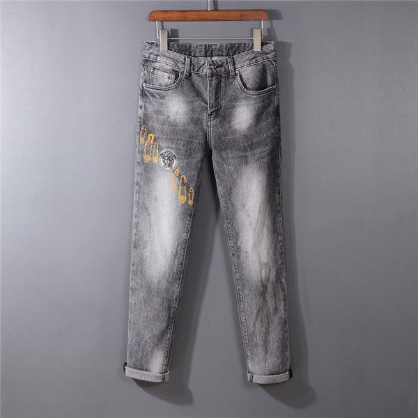 

2020 men distressed ripped jeans fashion designer straight motorcycle biker denim for men causal denim pants streetwear style mens jeans, Blue