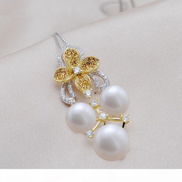 

meibapj роскошный 3 бусины real пресной воды pearl цветок ожерелье стерлингового серебра 925 fine wedding ювелирные изделия для женщин, Silver