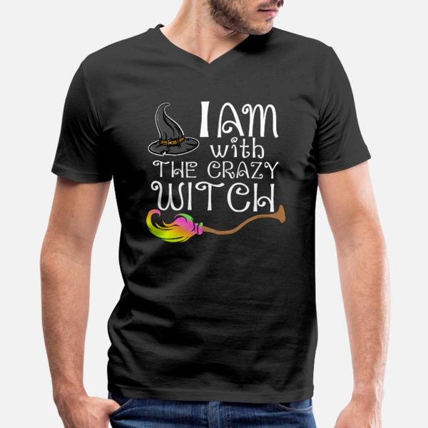 

i m with crazy witch matching couples halloween t shirt men printing 100% cotton o-neck formal sunlight comfortable summer style shirt