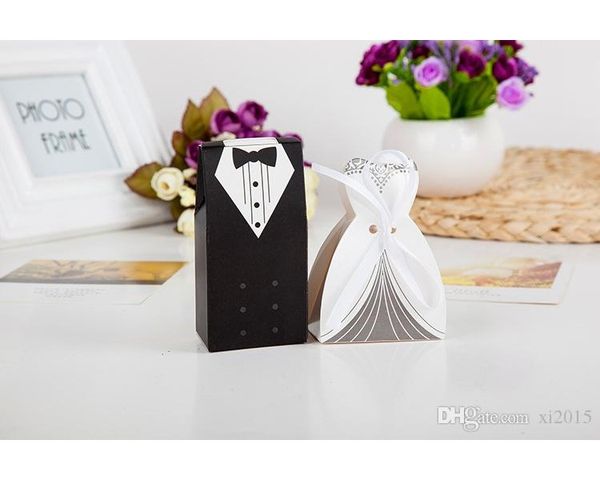 

2020 new arrival wedding favor box 2000pairs=4000pcs/lot bride and groom gift candy with ribbon