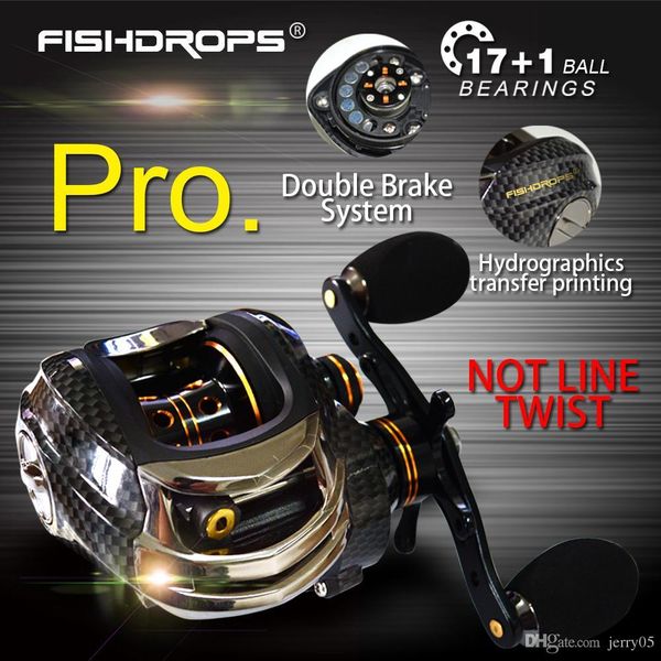 

fishdrops 17+1bb baitcasting fishing reel 7.0:1 bait casting left / right hand rel with one way clutch fish pesca reel
