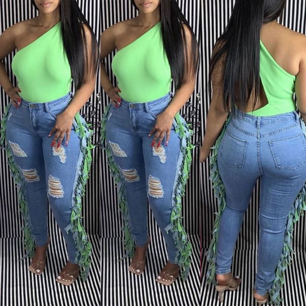 

2020 womens designer jeans hole pencil pants skinny mid waist zipper fly jeans fashion casual female clothing, Blue