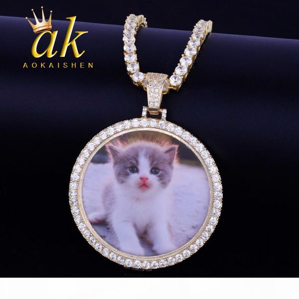 

пользовательский круг фото медальоны ожерелье с 4ммами теннис цепь цвет золота кубических циркона мужских хип-хоп ювелирные изделия, Silver