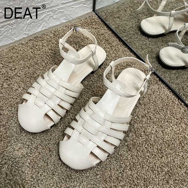 

deat] 2020 new spring summer round toe shallow hollow out casual pu leather flat sandals for women shoes fashion tide 10h657, Black