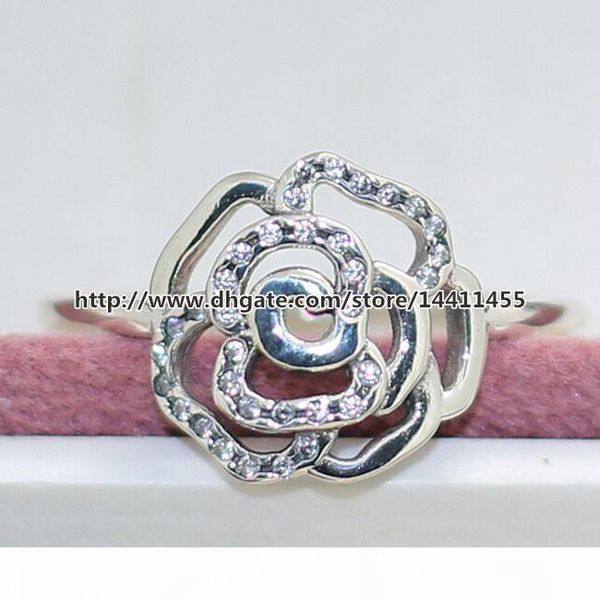 

100% 925 sterling silver delicate rose with clear cz ring european pandora style jewelry charm, Golden;silver