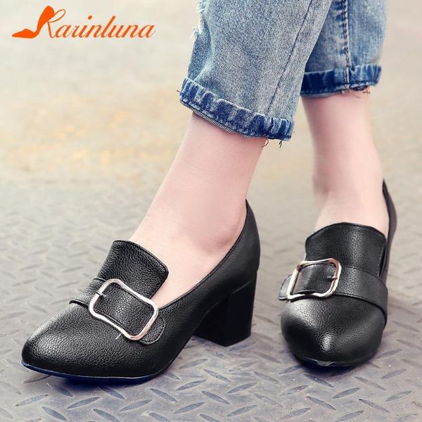 

karin 2020 big size 45 elegant round toe buckle straps slip-on women shoes casual square thick heels autumn pumps, Black