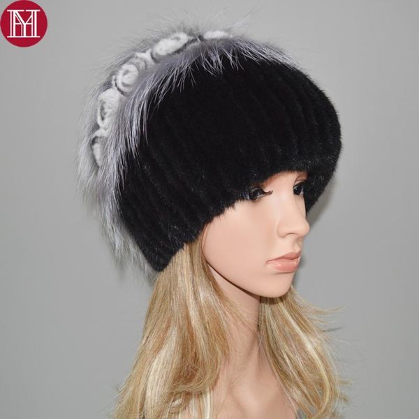 

2020 new winter warm soft women knitted real caps natural real hats rex fur flower beanies hat, Blue;gray
