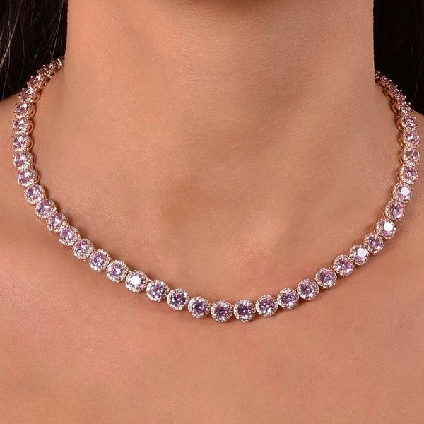 

chokers hip hop iced out sparking bling white pink clear cz tennis chain charm choker necklace for women wedding party jewelry wholesale, Golden;silver