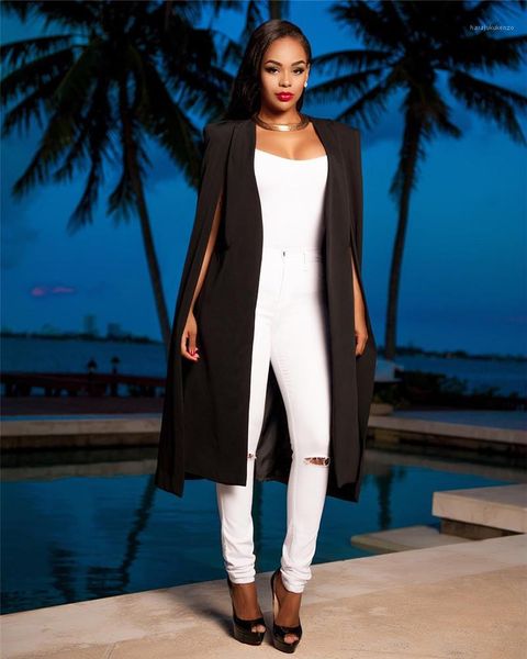 

jacket business donna v neck cardigan coats womens designer long cape fashion solid office lady suit, Black