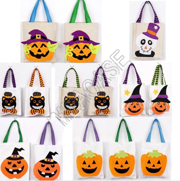 

pumpkin handbag designers halloween decoration children kids gifts candy bags linen cartoon shoulder totes for costume party props d81802, Black