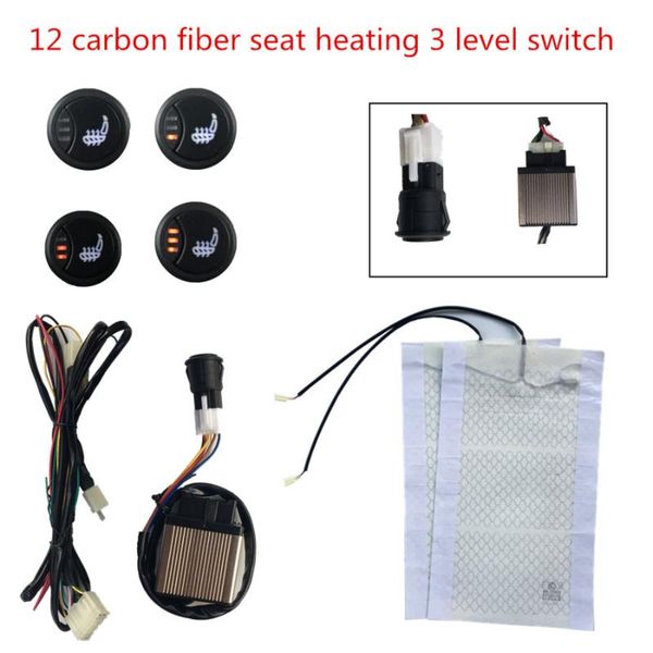 

2 seats installed 3 level position beautiful round switch + carbon fiber chair pad cover elements for automobiles warm support