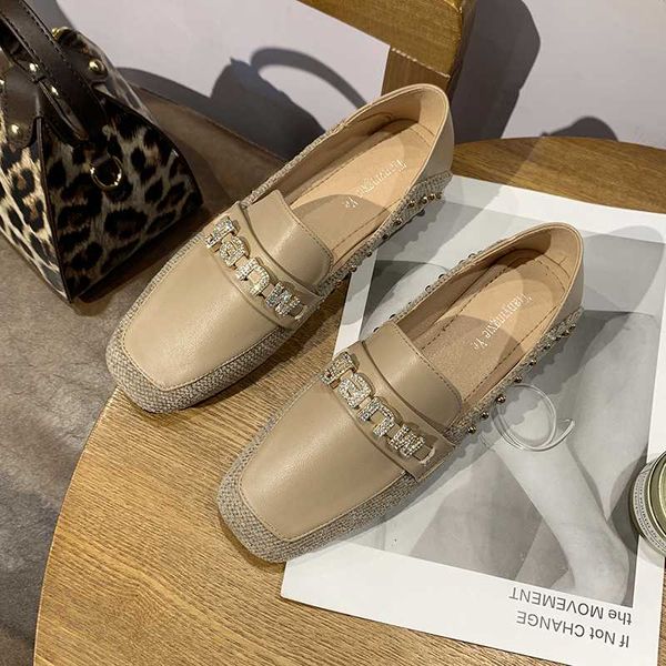 

fashion rhinestone flat female spring and autumn new square head retro black casual non-slip pu leather women's shoes