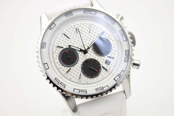 

Hot Sale Swiss Brand Watches Quartz Chronograph White Ceramic Bezel Steel Special Edition Mens Cassic Wristwatch Rubber Strap