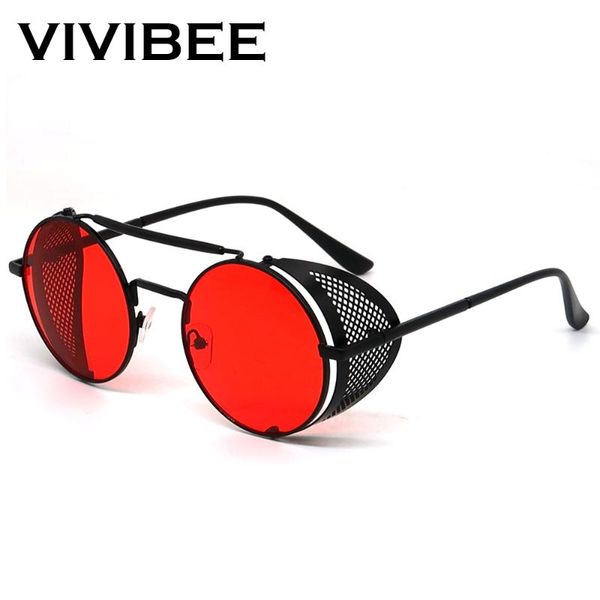 

2020 trends steampunk men sunglasses round gothic red lens metal women sun glasses hip style cool eyewear, White;black