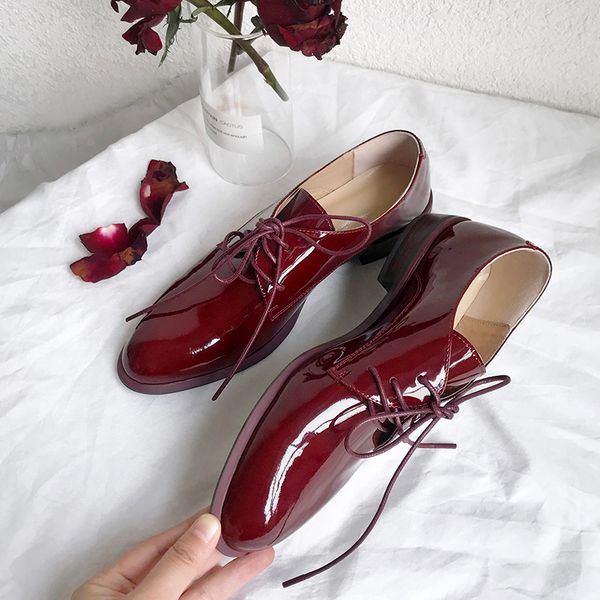 

women pumps 100% cow leather lace up casual basic shoes woman spring thick low heels shoes woman size 41 42 43 44, Black