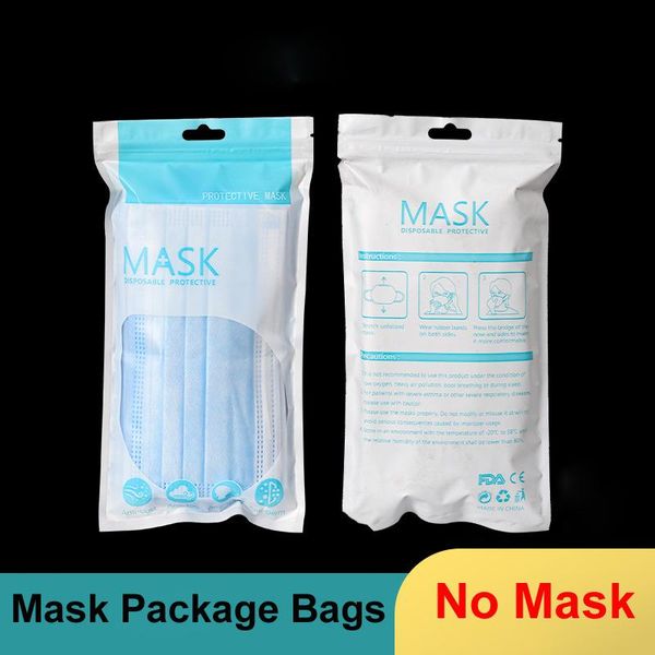 Em estoque OPP Bags Zipper Plástico Embalagem de varejo para descartável Protective Face Mask Bag Pacote à prova de poeira Anti bactérias Máscaras de armazenamento