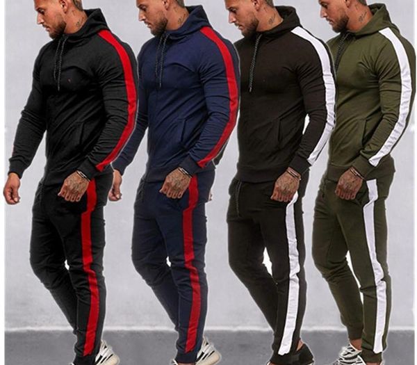 

set fashion panelled pullover slim mens clothing mens designer tracksuits casual long sleeve hooded two piece, Gray