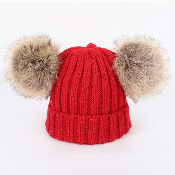 

новой детская крупногабаритных f ball вязаная шапка шарф set осень и зима симпатичные мужчины и женщины детского fur ball cap set