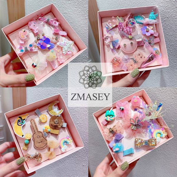 

zmasey 10pcs / коробка изысканный комплект зажим для волос розовый девушка шпилька аксессуары для волос резинки дети подарков заколки, Slivery;white
