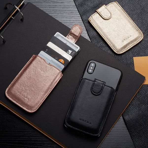 

card holders fashion men women pu leather wallet holder bag adhesive case pouch sticker for cell phone 5 pockets, Brown;gray