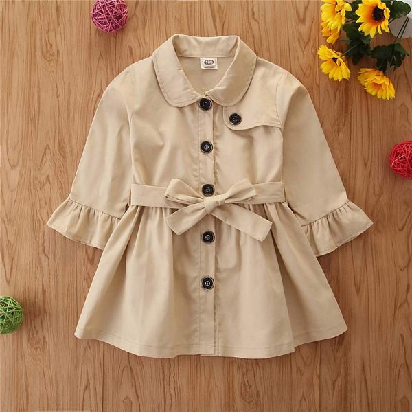 

bear leader children autumn new long trench coats kids girls cotton ruffle sleeve trence with sashes 3-7t girl solid casual coat, Blue;gray