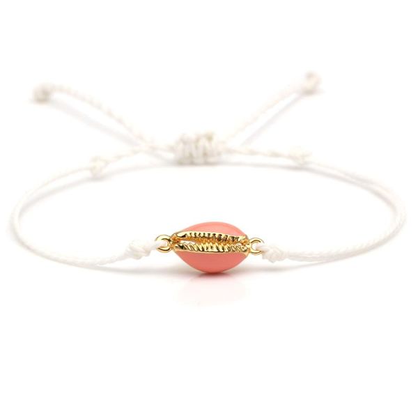 

copper cowrie seashell charm bracelet women men grey white black white pink waxed string brass shells jewelry gift, Golden;silver