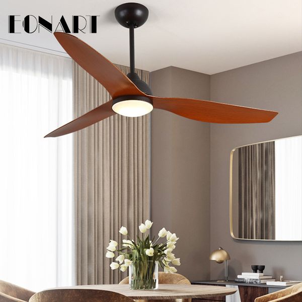 

electric fans 52 inch led simple industrial wind decorative with remote control plastic blade ceiling fan lamp 110-220 v motor light