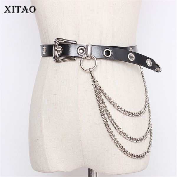 

xitao patchwork women belt fashion new detachable metal chain belt with individual concave shape 2020 summer xj4833, Black;brown