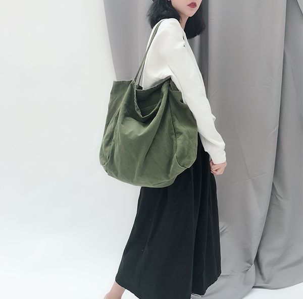 

casual ins fashion canvas washed cotton handbag women thick shoulder bags double use messenger bag leisure shopping bag girl