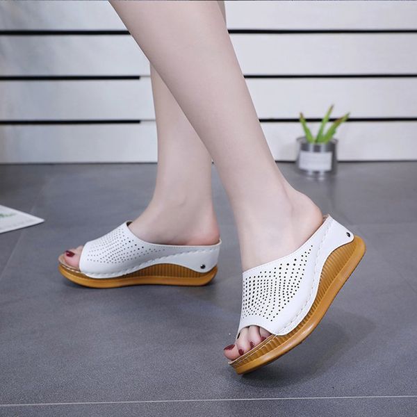 

women's slippers wedges slides hollow out ladies soft pu comfort sandals platform fahion female breathable summer shoes woman, Black