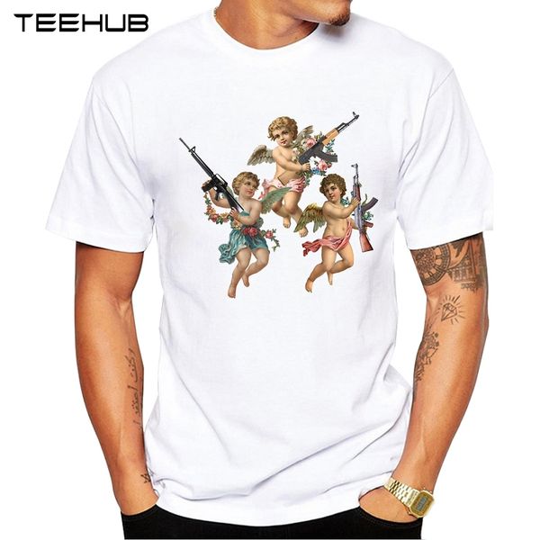 

teehub мужская новые смешные ангелов с оружием дизайна с коротким рукавом футболка охладить printed топы hipster футболок