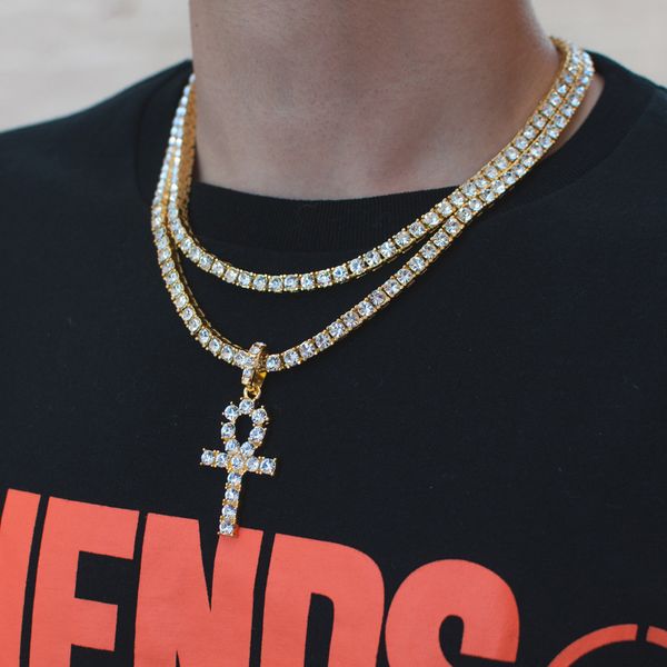 

hip hop gold cross pendant necklace for men jewelry with gold plated tennis chain crtoss necklace jewelry, Silver