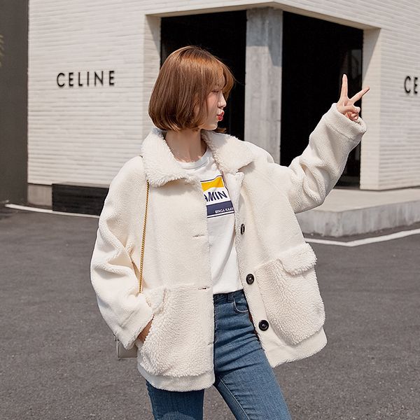 

2020 women's clothing winter outerwear coats new small lapel coat lamb miss mao picao short paragraph coat 1023, Black
