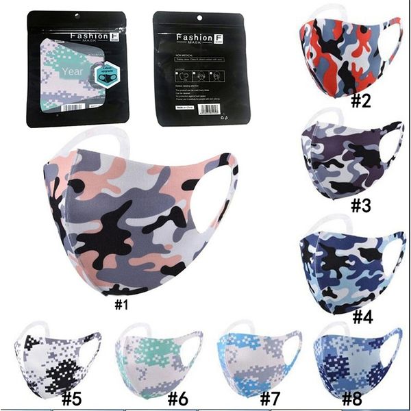 

camouflage face masks protect anti-dust wind ice silk cotton mouth mask washable breathable cyling bicycle protective camo black package hot