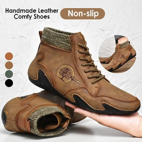 

new winter handmade men's boots leather warm ankle snow boots outdoor comfortable fur casual shoes men shoes size 38-48, Black