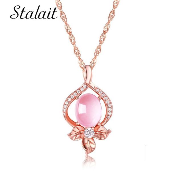 

romantic sweet pink stone peach style crystal pendant necklace fashion shining flower gold chain necklace new, Silver