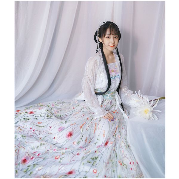 

women's embroidered hanfu waist under skirt cherry blossom costume super fairy cosplay dress daily dresses, Black;red