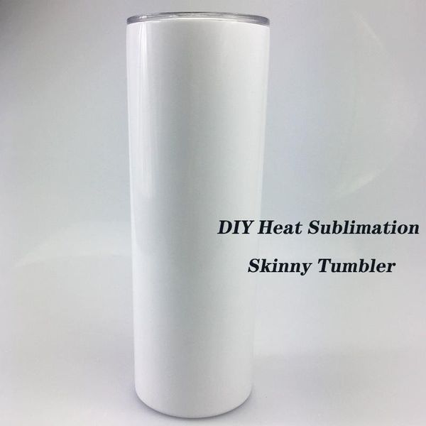 

diy heat sublimation skinny tumbler 20oz stainless steel slim insulated tumbler straight cup white beer coffee mugs in stock